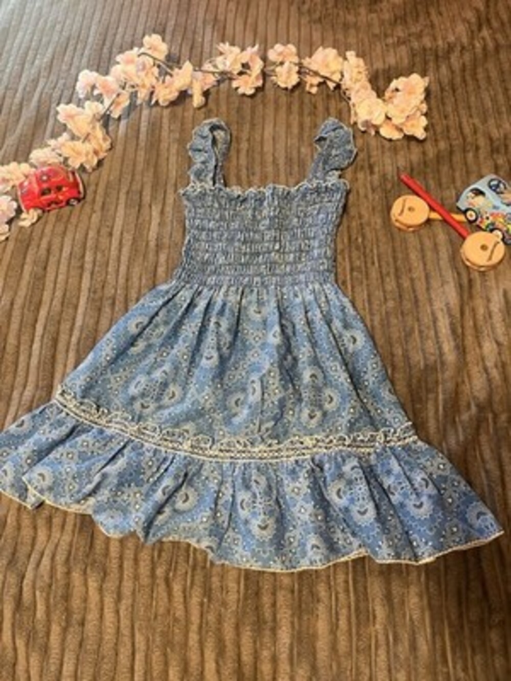 VTG Cottagecore Blue Boho 70s Girls Dress Size 4